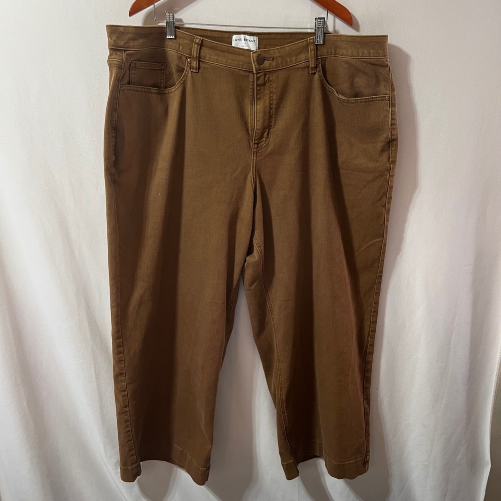 Lane Bryant Women Size 24 Brown Wide Leg Crop Jeans High Rise Stretch Denim Plus